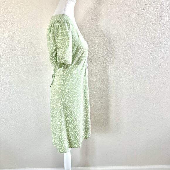 Madewell Jennifer Size 4 V-neck Button Front Pastel Green Floral Mini Sun Dress - Picture 10 of 16